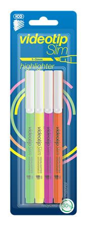 Szövegkiemelő készlet, 1-3 mm, ICO Videotip Slim, 4 különböző szín (TICVTSL)
