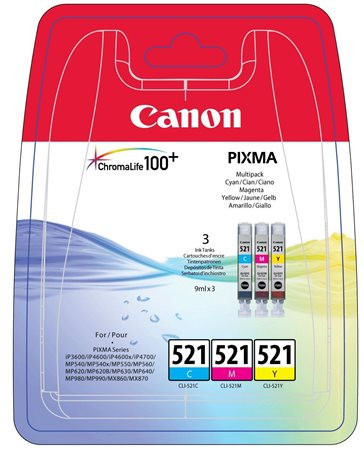 CLI-521KIT Tintapatron multipack Pixma iP3600, 4600 nyomtatókhoz, CANON, c+m+y, 3*9ml (TJCBCLI521P)