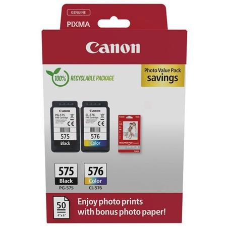 PG575/CL576 Tintapatron multipack + GP501 fotópapír, Pixma TR4750i nyomtatóhoz, CANON, fekete, színes, 2*100 o. + 50 ív (TJCPG575PP)