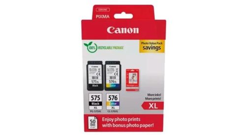 PG575XL/CL576XL Tintapatron multipack + GP501 fotópapír, Pixma TR4750i nyomtatóhoz, CANON, b+c+m+y, 400+300 o. + 50 ív (TJCPG575XLPP)