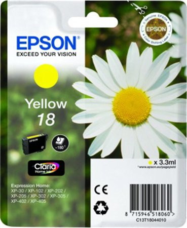 T18044010 Tintapatron XP 30, 102, 202, 205 nyomtatókhoz, EPSON, sárga, 3,3ml (TJE18044)