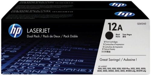 Q2612AD Lézertoner LaserJet 1010, 1015, 1018 nyomtatókhoz, HP 12A, fekete, 2*2k (TOHP2612D)