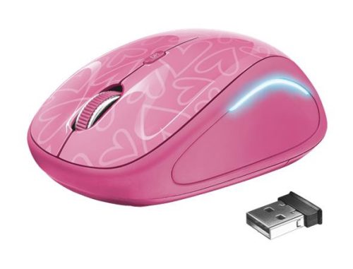 Egér, vezeték nélküli, optikai, USB, TRUST Yvi, rózsaszín (TRE22336)