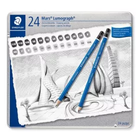   Grafitceruza készlet, fém doboz, hatszögletű, STAEDTLER Mars&reg; Lumograph&reg; 100, 24 különböző keménység (TS100G24)