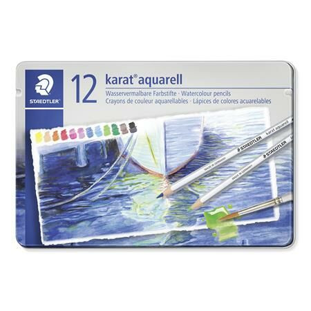 Akvarell ceruza készlet, hatszögletű, fém doboz, STAEDTLER Karat® aquarell 125, 12 különböző szín (TS125M12)