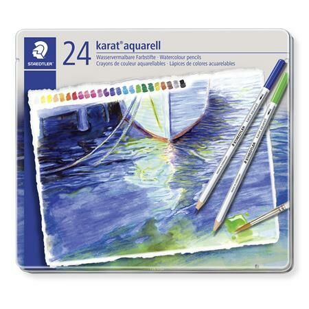 Akvarell ceruza készlet, hatszögletű, fém doboz, STAEDTLER Karat® aquarell 125, 24 különböző szín (TS125M24)