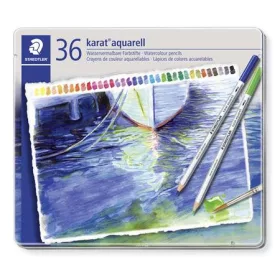   Akvarell ceruza készlet, hatszögletű, fém doboz, STAEDTLER Karat&reg; aquarell 125, 36 különböző szín (TS125M36)