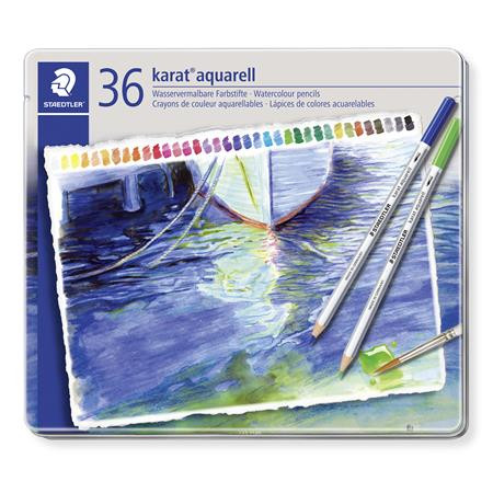 Akvarell ceruza készlet, hatszögletű, fém doboz, STAEDTLER Karat® aquarell 125, 36 különböző szín (TS125M36)