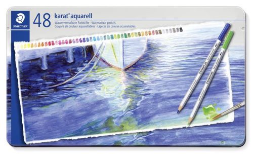 Akvarell ceruza készlet, hatszögletű, fém doboz, STAEDTLER Karat® aquarell 125, 48 különböző szín (TS125M48)