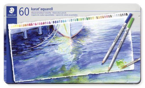 Akvarell ceruza készlet, hatszögletű, fém doboz, STAEDTLER Karat® aquarell 125, 60 különböző szín (TS125M60)