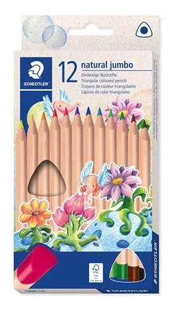 Színes ceruza készlet, háromszögletű, vastag, STAEDTLER Noris® natural jumbo 1280N, 12 szín (TS1280NC12)