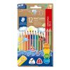 Színes ceruza készlet, háromszögletű, vastag, hegyezővel, STAEDTLER Noris® Jumbo 128, 10+2 különböző szín (TS128NC12P1)