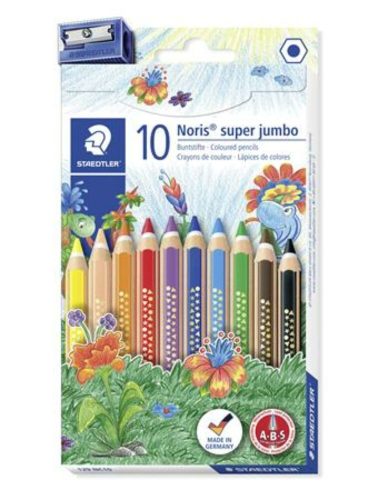 Színes ceruza készlet, hatszögletű, vastag, STAEDTLER Noris Super Jumbo 129, 10 különböző szín (TS129NC10)