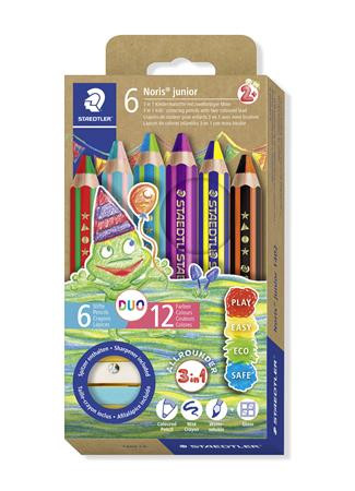 Színes ceruza készlet, duo színű, hegyezővel, STAEDTLER Noris® junior 140, 6 különböző szín (TS1402C6)