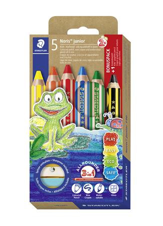 Színes ceruza készlet, grafitceruzával, hegyezővel,  STAEDTLER Noris® junior 140, 5+1 különböző szín (TS140C6P1)