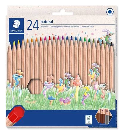 Színes ceruza készlet, hatszögletű, STAEDTLER Noris® natural 143N, 24 szín (TS143NC24)