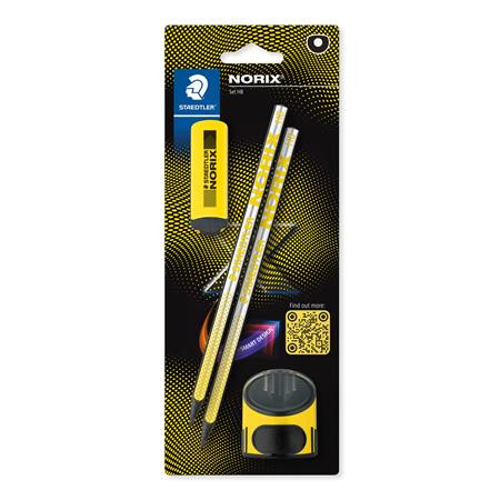 Grafitceruza készlet, hegyezővel, radírral, HB, STAEDTLER Norix® 181, sárga (TS181SBK21)