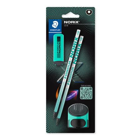 Grafitceruza készlet, hegyezővel, radírral, HB, STAEDTLER Norix® 181, franciazöld (TS181SBK23)
