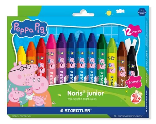 Zsírkréta, hatszögletű, jumbo, STAEDTLER „Noris&reg; junior 224”, Peppa malac, 12 szín (TS224C12L1)