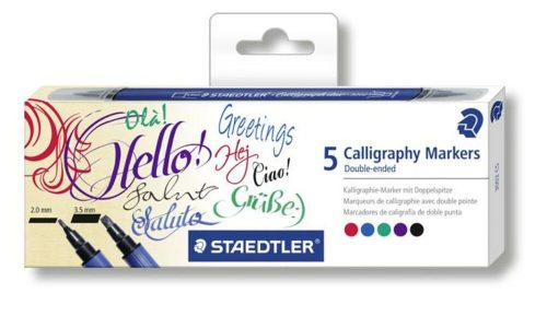 Kalligrafikus marker készlet, kétvégű, STAEDTLER Calligraph duo 3002, 5 különböző szín (TS3002C5)