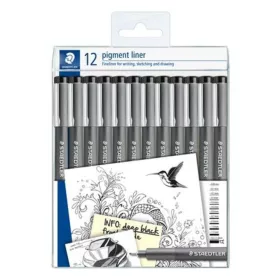   Tusfilc készlet, 12 különböző vonalvastagság, STAEDTLER Pigment Liner 308, fekete (TS3089TB12)