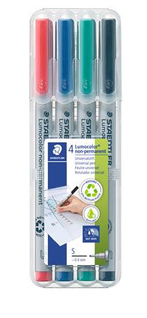 Alkoholmentes marker készlet, OHP, 0,4 mm, STAEDTLER Lumocolor® 311 S, 4 különböző szín (TS311WP4)
