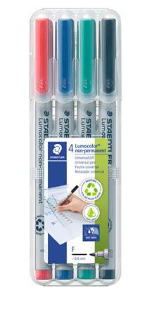 Alkoholmentes marker készlet, OHP, 0,6 mm, STAEDTLER Lumocolor® 316 F, 4 különböző szín (TS316WP4)
