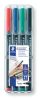 Alkoholos marker készlet, OHP, 0,6 mm, STAEDTLER Lumocolor® 318 F, 4 különböző szín (TS318WP4)