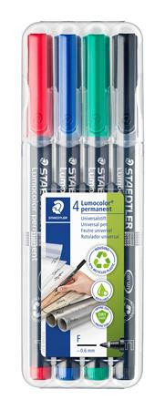 Alkoholos marker készlet, OHP, 0,6 mm, STAEDTLER Lumocolor® 318 F, 4 különböző szín (TS318WP4)
