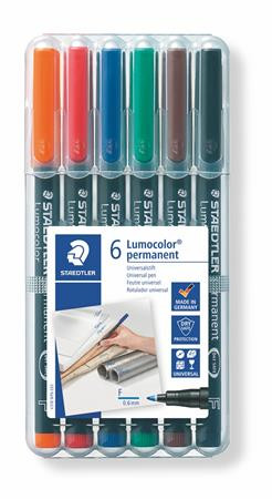 Alkoholos marker készlet, OHP, 0,6 mm, STAEDTLER Lumocolor® 318 F, 6 különböző szín (TS318WP6)