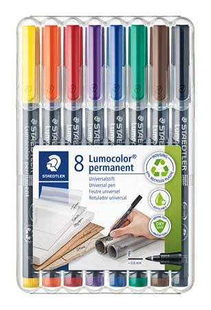 Alkoholos marker készlet, OHP, 0,6 mm, STAEDTLER Lumocolor® 318 F, 8 különböző szín (TS318WP8)