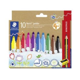   Filctoll készlet, grafitceruzával, radírral, 3 mm, háromszögletű, STAEDTLER Noris® jumbo 328, 10+1 különböző szín (TS328BC10P)