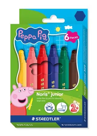 Filctoll készlet, 2,5 mm, kimosható, jumbo, STAEDTLER „Noris&reg; junior 329”, Peppa malac, 6 szín (TS329C6L1)