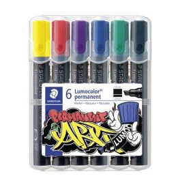   Alkoholos marker készlet, 2-5 mm, vágott, STAEDTLER Lumocolor® 350, 6 különböző szín (TS350WP61)