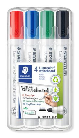 Táblamarker készlet, 2 mm, kúpos, STAEDTLER Lumocolor® 351, 4 különböző szín (TS351WP4)