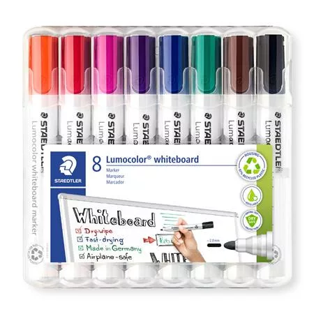Táblamarker készlet, 2 mm, kúpos, STAEDTLER Lumocolor&reg; 351, 8 különböző szín (TS351WP8)