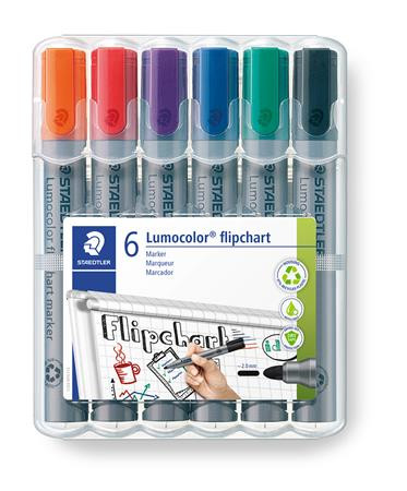 Flipchart marker készlet, 2 mm, kúpos, STAEDTLER Lumocolor 356, 6 különböző szín (TS356WP6)