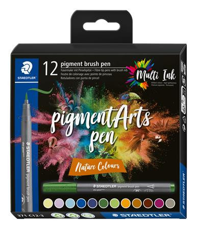Ecsetirón készlet, STAEDTLER Pigment brush 371, 12 különböző természeti szín (TS371C123)