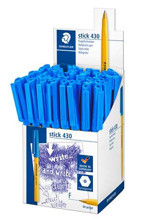 Golyóstoll, 0,3 mm, kupakos, STAEDTLER Stick 430 F, kék (TS430F3CP5)