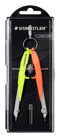 Körző készlet, precíziós, 2 darabos, STAEDTLER Mars Comfort 556, neon sárga/narancs (TS55600N3)