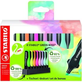   Szövegkiemelő készlet, 2-5 mm, STABILO Green Boss Pastel, 8 db-os asztali készlet (TS6070085)