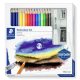 Akvarell ceruza készlet, ecsettel, radírral, hegyezővel, grafitceruzával, STAEDTLER® 146 10C, 12 különböző szín (TS6114610C)
