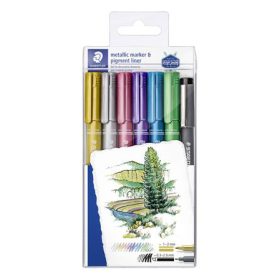   Dekormarker, 1-2 mm, kúpos, STAEDTLER 8323, 6 különböző metál szín, ajándék fekete tusfilccel (TS8323SWP6P)