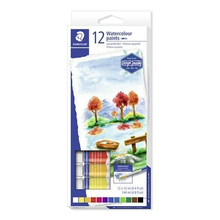 Akvarell festék, tubusos, STAEDTLER 8880, 12 különböző szín (TS8880C12)