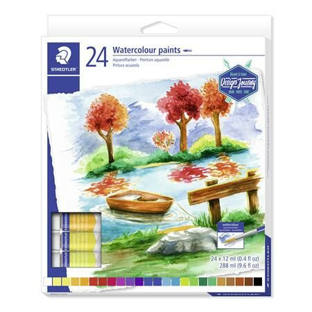Akvarell festék, tubusos, STAEDTLER 8880, 24 különböző szín (TS8880C24)