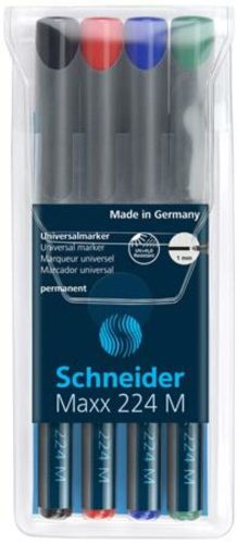 Alkoholos marker készlet, OHP, 1 mm, SCHNEIDER Maxx 224 M, 4 különböző szín (TSC224V4)