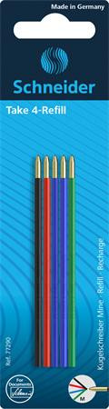 Golyóstollbetét, 0,5 mm, SCHNEIDER Take 4, 4 különböző szín (TSC77290)