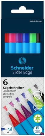 Golyóstoll készlet, 0,7 mm, kupakos, SCHNEIDER Slider Edge XB, vegyes színek (TSCSLEXBV6)