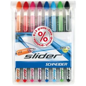   Golyóstoll készlet, 0,7 mm, kupakos, SCHNEIDER Slider Basic XB, vegyes színek (TSCSLIXBV8)