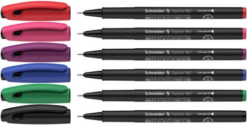 Tűfilc készlet, 0,4 mm, SCHNEIDER Topliner 967, 6 különböző szín (TSCTOP967V6)